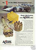 1974 ACCEL IGNITION ORIGINAL AD ROGER MCCLUSKEY USAC  