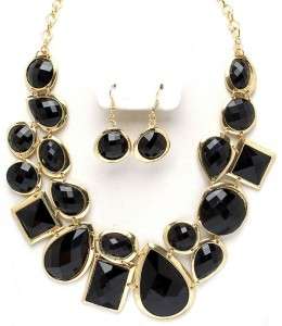   Tone Black Accents Fashion Statement Necklace and Earrings Set  
