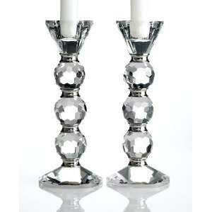  Godinger Candle Holders, Set of 2 Metal Ring Faceted Crystal 