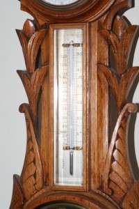   Fitzroy Wall Barometer Clock Thermometer Weather Station Carved  