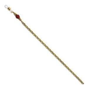  Red Crystal Bead Eyeglass Holder Gold tone Necklace   30 