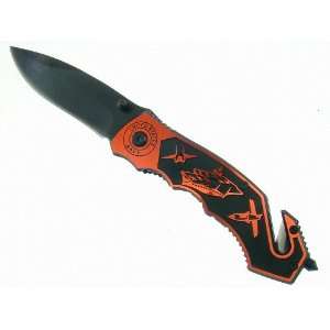   American Military Spring Assisted Tactical Rescue Knife   Navy   Red