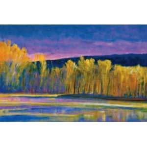 Ken Elliott 36W by 24H  Yellow Trees, Yellow Lake CANVAS Edge #2 