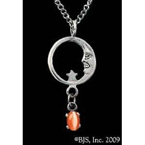  Moon Star Necklace, Sterling Silver, Orange set gemstone, Moon 