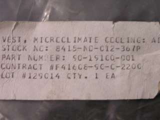 US Pilots Microclimate Cooling Vest, Mint Never Used  
