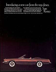 1980 San Remo Dorado Convertible Cadillac Car Ad  