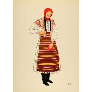  1939 Folk Costume Woman Hutsul Slovakia Lithograph 