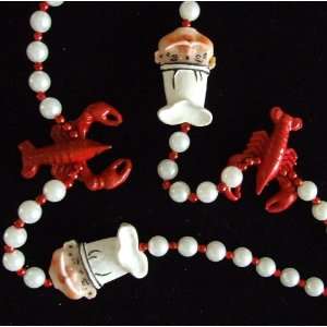 Chef Skillet Lobster Crawfish Seafood Beads Necklace New Orleans Mardi 