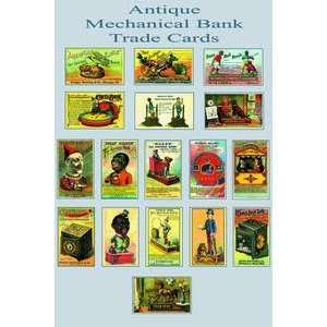 Mechanical Bank Trade Cards   12x18 Framed Print in Black Frame (17x23 