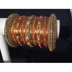 Indian Bridal Collection Panache Indian Orange Bangles Set in Gold 