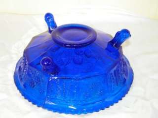Vintage Cobalt Blue Footed Bowl Pressed Glass  