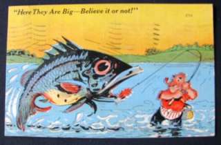 Vintage Fishing Humor Fish Postcard Believe it or not  