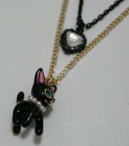 NEW Betsey Johnson Crystal white heart Black Little dog Necklace 