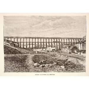  1890 Wood Engraving Art (Photoxylograph) Ancient Roman Aqueduct 
