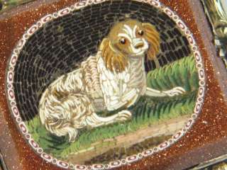 QUALITY ANTIQUE GOLD MICROMOSAIC SPANIEL DOG PIN BROOCH 1830  