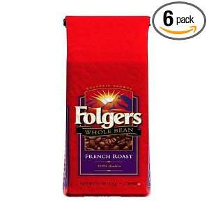 Folgers French Roast Coffee, Whole Bean, 11 Ounce Bags (Pack of 6 