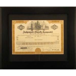  Framed Anheuser Busch, Inc. Stock Certificate Everything 