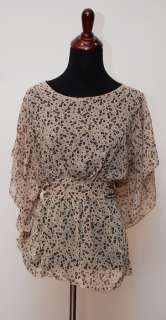 Cheetah Butterfly Sleeve Tie Tunic Top S,M,L  