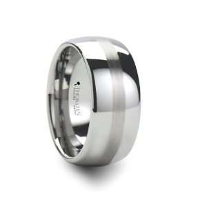SAN JOSE Domed with Brushed Stripe Tungsten Wedding Ring Wide   10mm 