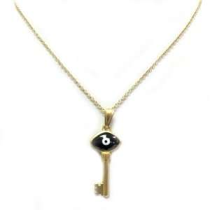  Golden Fashion Black Evil Eye Key Pendant Necklace 