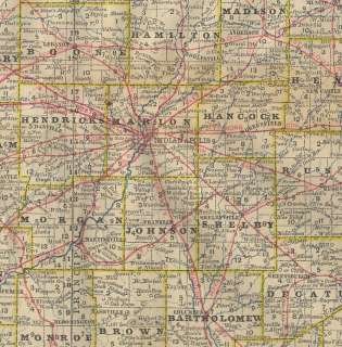 1880 Railroad map of Indiana. Genuine.  