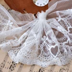  13cm Wide Beige Cotton Soft Gauze Embroidered Lace