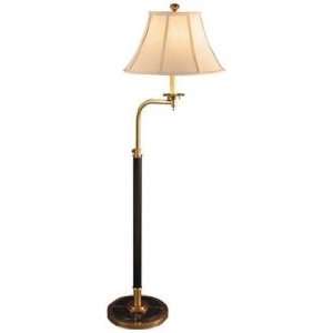   Antique Brass Black Leather Adjustable Floor Lamp