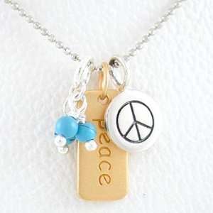  PEACE Word Double Sided Pendant or Charm in Gold Vermeil 