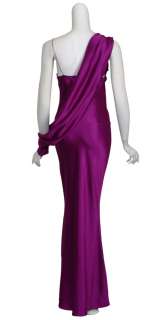 ALEXANDER MCQUEEN Luxurious Magenta Silk Draped Evening Dress Gown 42 
