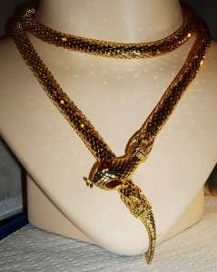 Vintage Gold Mesh Rattle Snake Belt Ruby Glass Eyes  