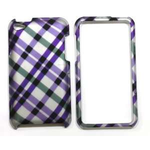 Purple with Silver Cross Checker Plaid Rubber Texture Apple Ipod Touch 