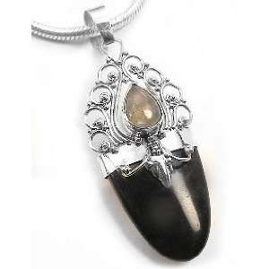   Silver Labradorite and Black Onyx Drop Stone Amulet Pendant Jewelry