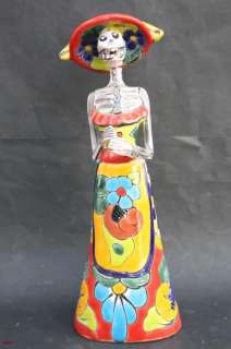 MEXICAN HANDPAINTED TALAVERA SKELETON CATRINA FIGURE DAY OF THE DEAD 