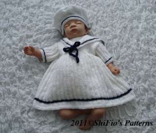 BABY KNITTING DOLL PATTERN SAILOR DRESS PATTERNS #186  