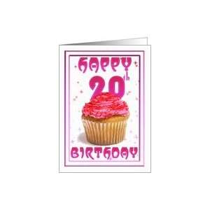    20th Birthday, cake stars pink, cup cake Card Toys & Games