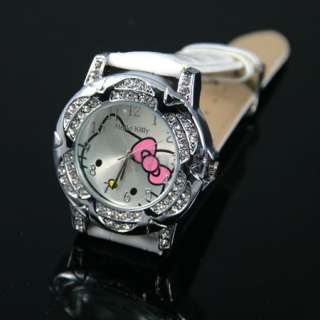   crystal lady quartz flower style HelloKitty Alloy Watch Wrist white