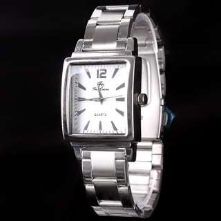 WOMEN FASHION WHITE SQUARE STAINLESS STEEL BAND WATCH  