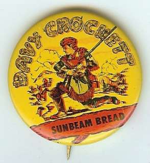 1950s Vintage Tin Davy Crockett Sunbeam Bread Pinback  