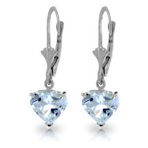   925 Sterling Silver Leverback Earrings with Heart Aquamarines Jewelry