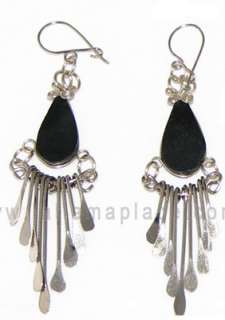 Peruvian Alpaca Silver Black Onyx Obsidian Earrings  