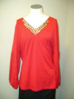 Victor Costa Occasion Studded Juliet Sleeve Knit Top L  