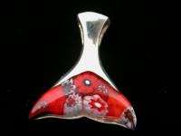 Silver RED WHALE TAIL millefiori murano glass pendant  