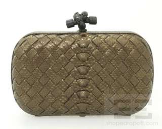 Bottega Veneta Bronze Intrecciato Karung Snakeskin Knot Clutch  