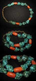 Old Nepal Amber Resin Red Coral Bead Necklace I  