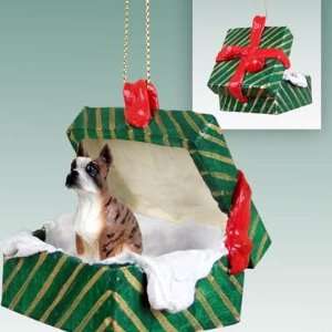    Boxer Green Gift Box Dog Ornament   Brindle