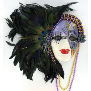   Peacock Feather Clown Painted Lady Face Wall Art Mask