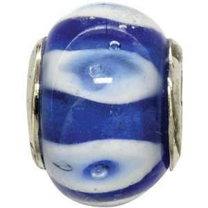  A Bead At A Time 14x8mm Glass Bead w/Silver Blue w/Dotted 