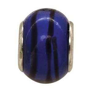  Blue with Black Swirl Pandora Style Glass Bead Arts 