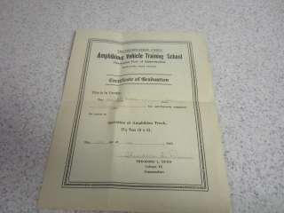 COPY OF WW2 NAMED AMPHIBIOUS VEHICLE DUKW TRAINING CERTIFICATE SIGNED 