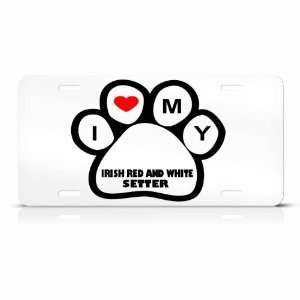 Irish Red And White Setter Dog Dogs White Animal Metal License Plate 